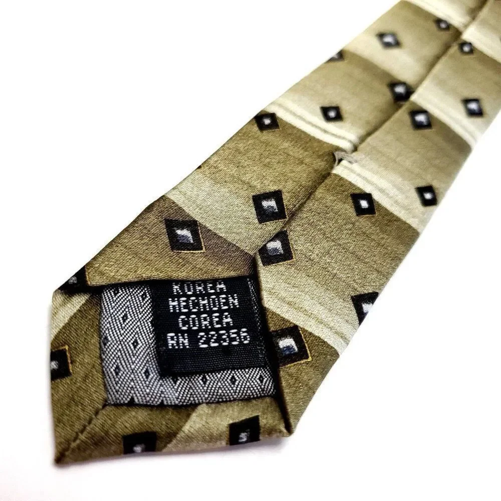 Crescenzo Collection Silk Tie Beige Woven Check Short Wide‎